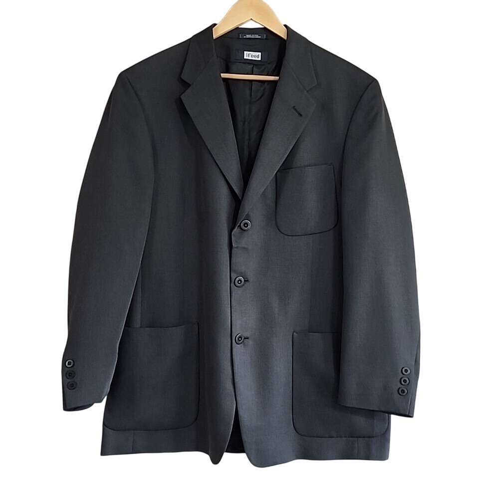 Austin Reed‎ London Mens 44R Sport Coat Blazer Gray 3 Button Patch Pocket USA